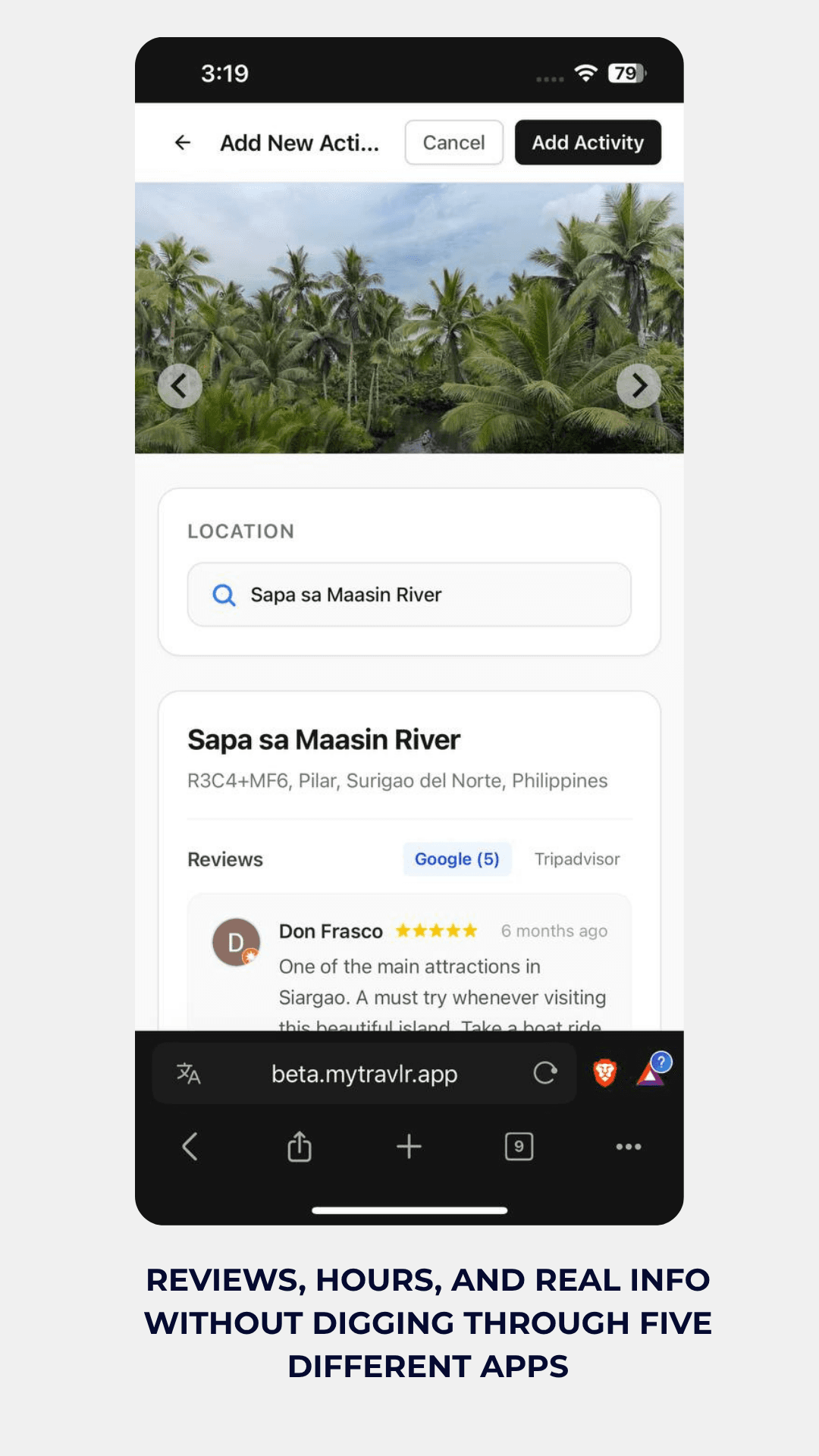 Reviews and activity info in one screen