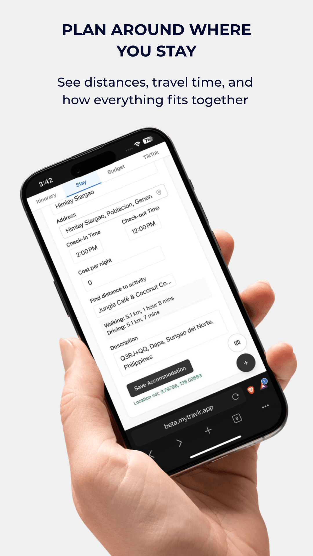Accommodation with distance and time planning