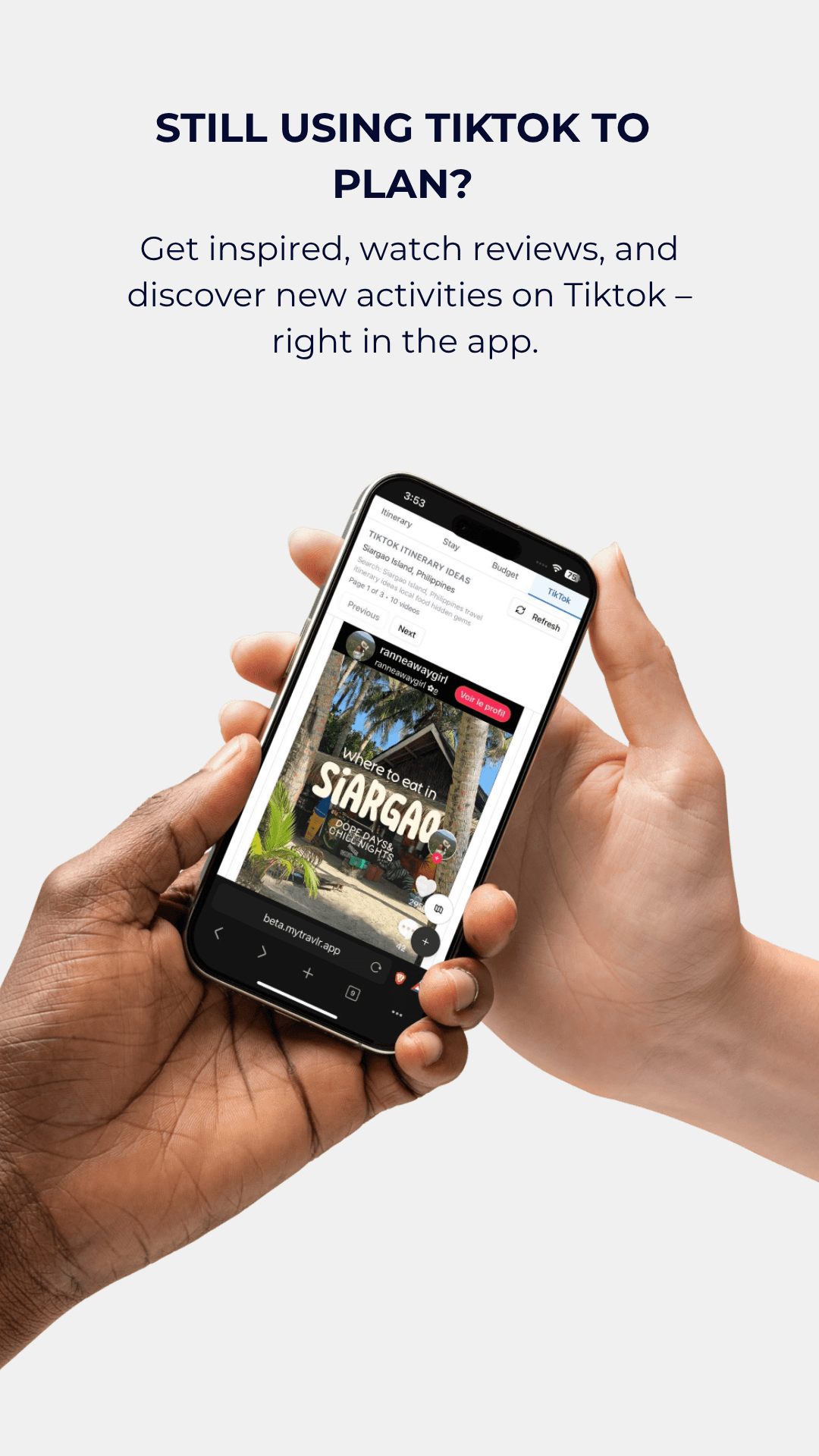 TikTok integrated inside itinerary